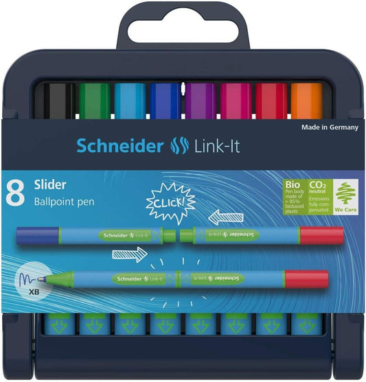Schneider 4004675122605 - Penna a sfera Link-It Slider, tratto: XB, facile da assemblare e combinare, 8 pezzi, colori assortiti