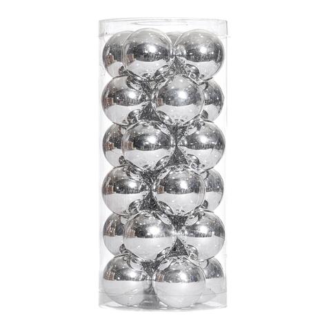 Tubo 32 Sfere Natalizie Metallizzate Argento 30mm - Decorazioni Natale