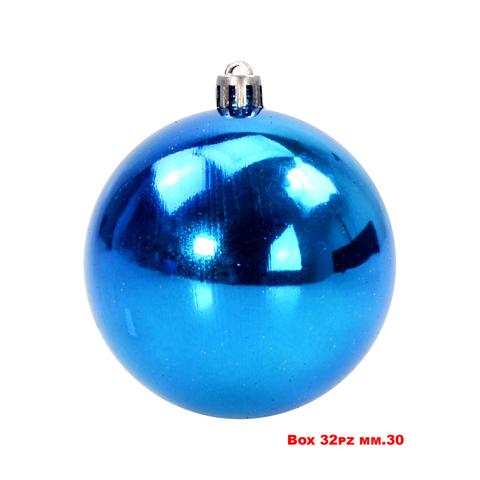 Tubo 32 Sfere Natalizie Metallizzate Blu 30mm - Decorazioni Natale