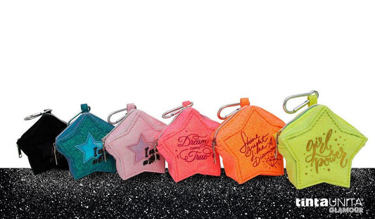Porta Monete Stella Tinta Unita Glamour  borsellino piccolo glitter fluo