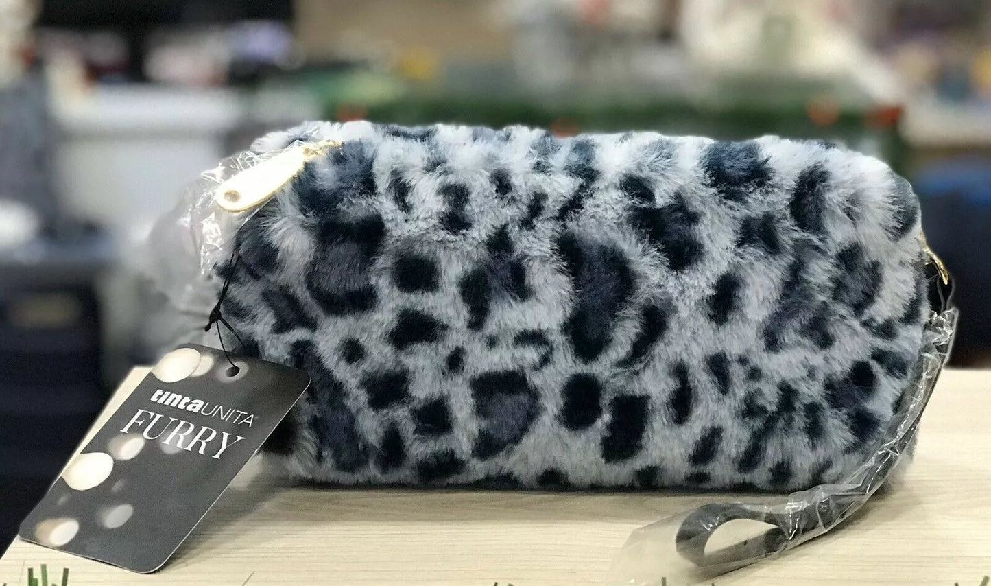 POCHETTE TESSUTO PELLICCIA E SIMIL PELLE NERO Furry idea regalo
