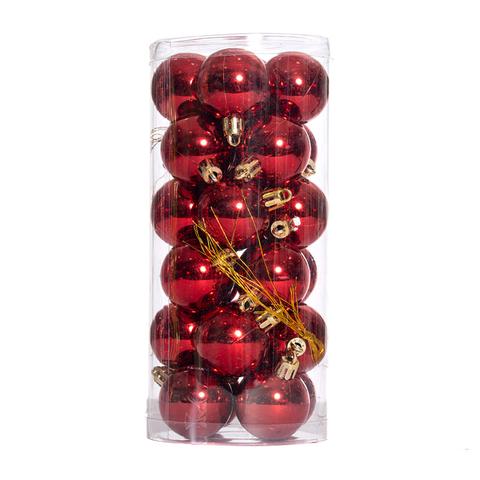 Tubo 32 Sfere Natalizie Metallizzate Rosse 30mm - Decorazioni Natale