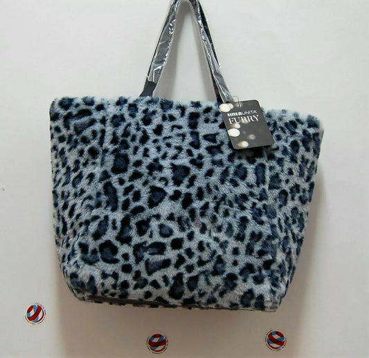 Borsa Shopping Pelliccia Fantasia Blu - Furry Chic Donna