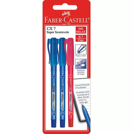 BLISTER 3 PENNE GEL RELAX CX7 2 BLU + 1 ROSSO - FABER CASTELL - PENNE A GEL -